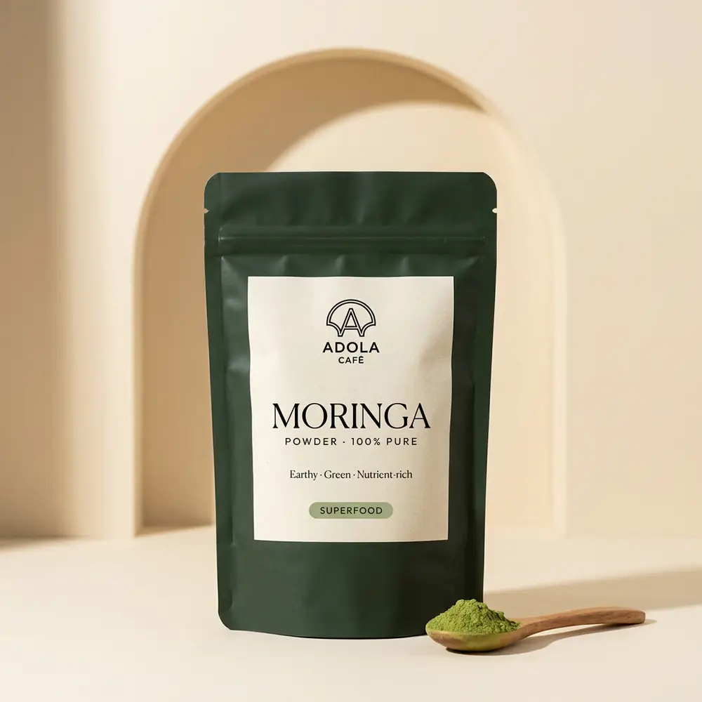 Moringa Powder — Stone-milled highland moringa — deep green for smoothies and lattes.